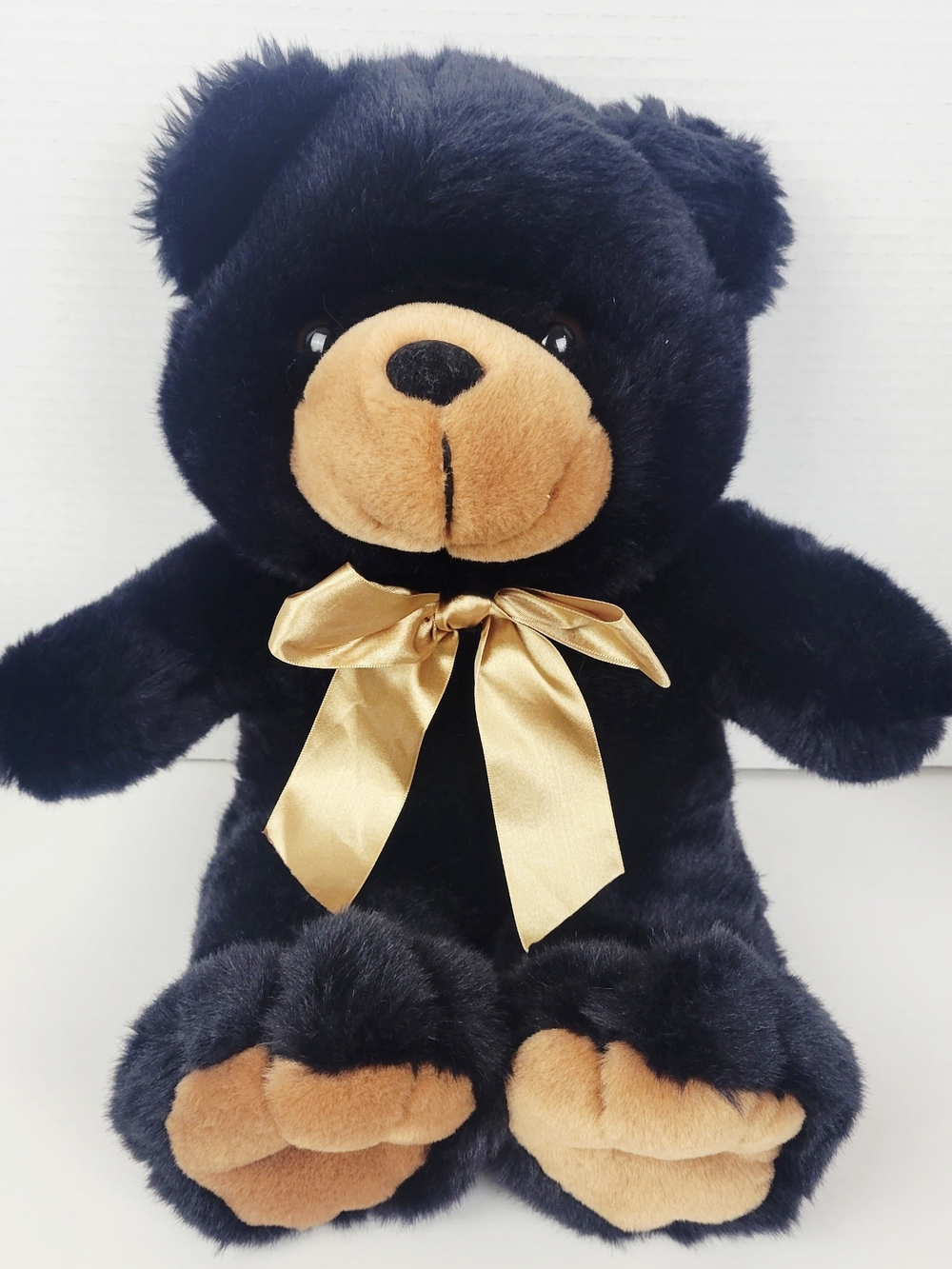 Vtg 2000~Soft Classics~Geoffrey Toys R Us Plush~Black Teddy Bear~Gold Ribbon~17"